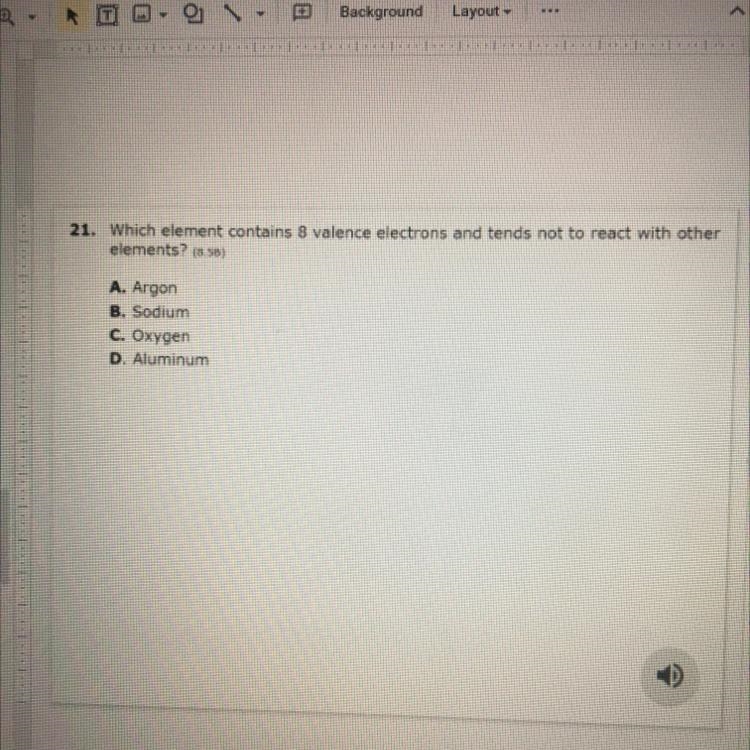 What element contains 8 valence electrons and tends not to react with other elements-example-1