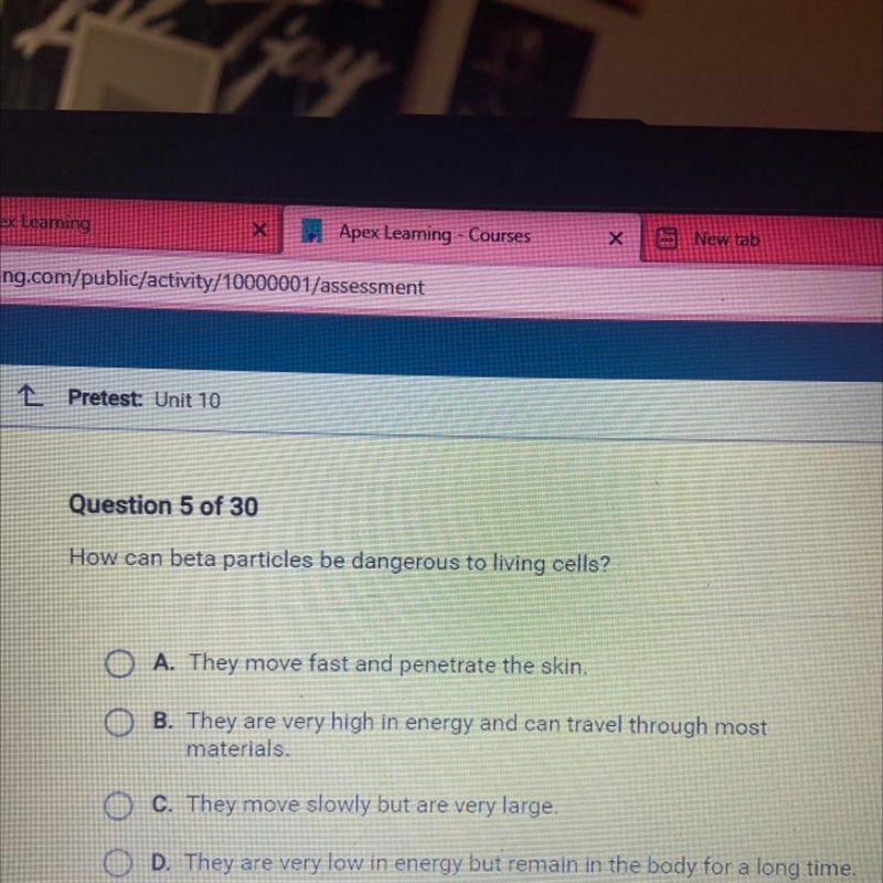 How can beta particles be dangerous to living cells? A. They move fast and penetrate-example-1