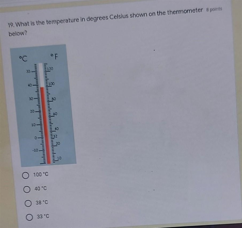 What is the temperature in degrees Celsius on the thermometer below?​-example-1