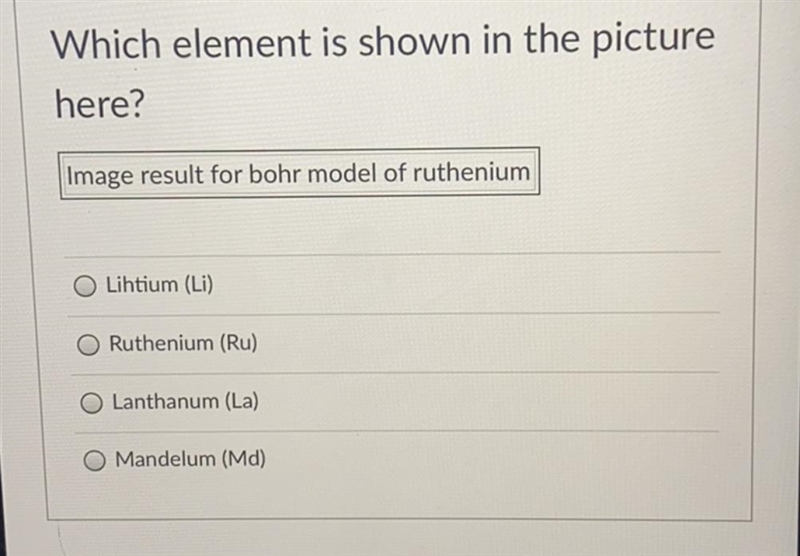 Which element is shown in the picture here?-example-1