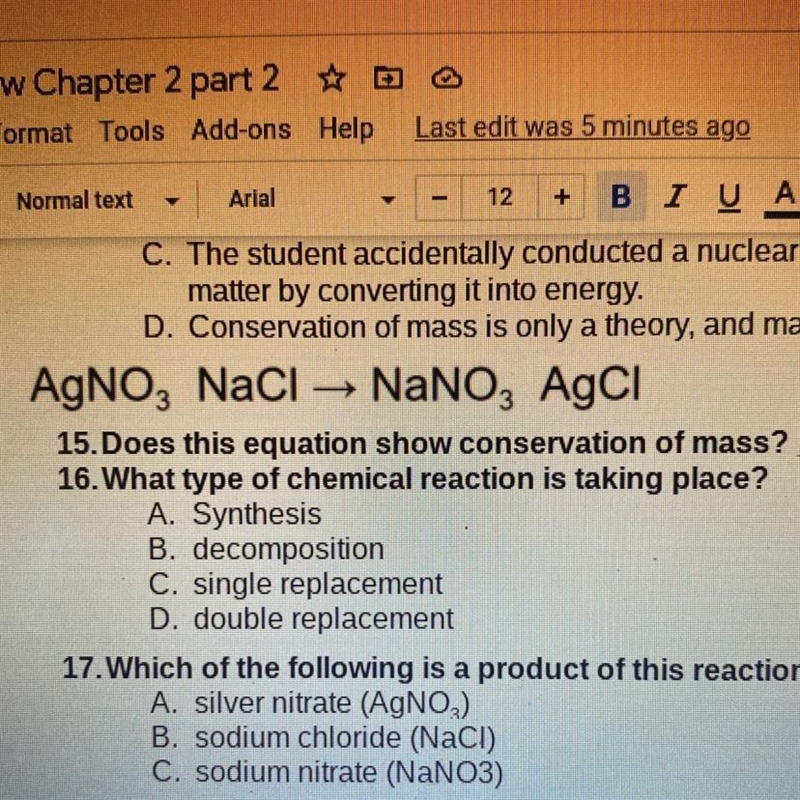 What type of chemical reaction is taking place? A. Synthesis B. decomposition C. single-example-1