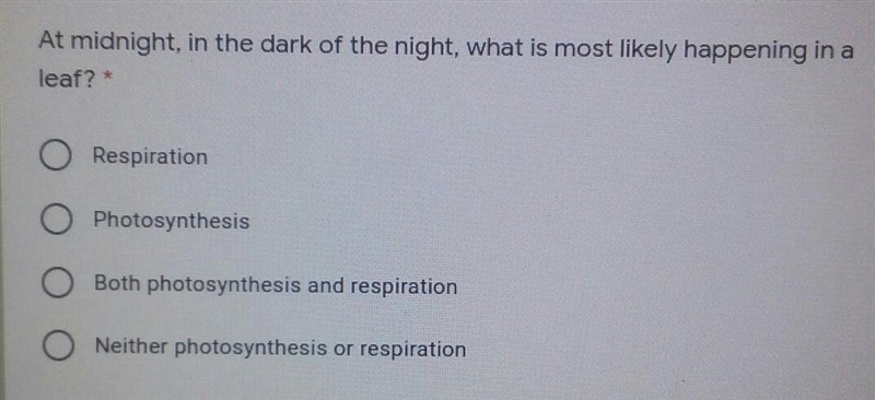 At midnight in the dark of the night, what is most likely happening in a leaf? * O-example-1