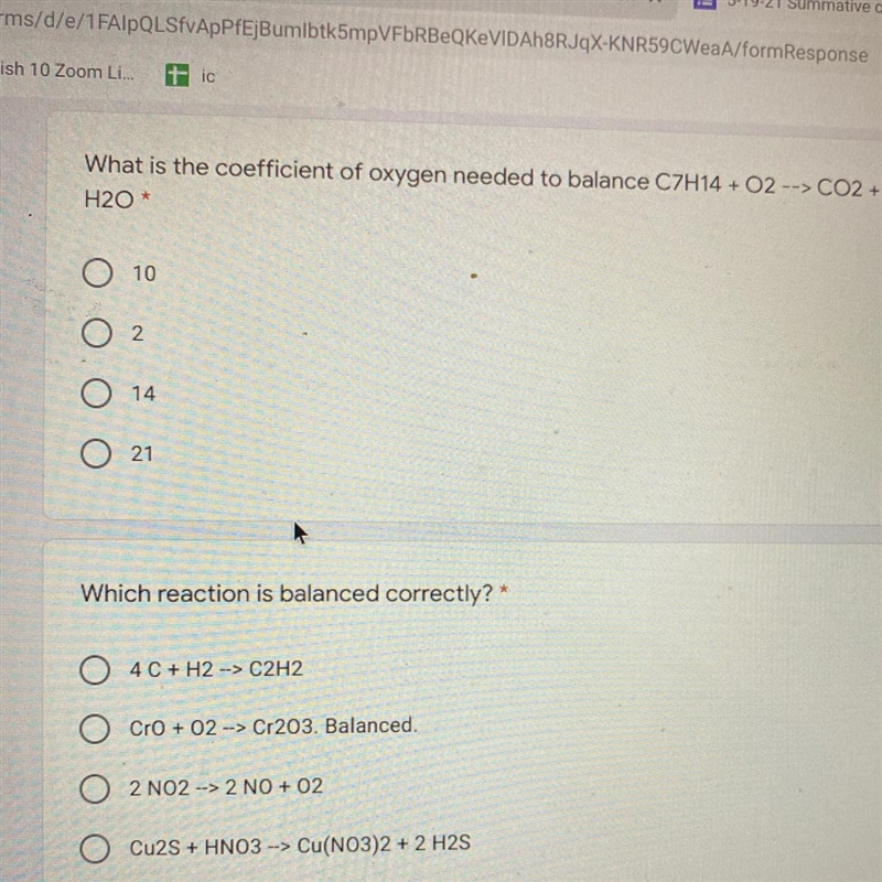 What is the coefficient of oxygen needed to balance c7h14+o2-->co2+h20? I need-example-1