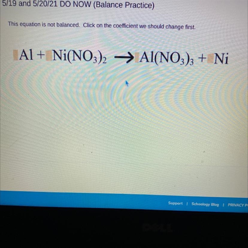 This equation is not balanced. Click on the coefficient we should change first. help-example-1