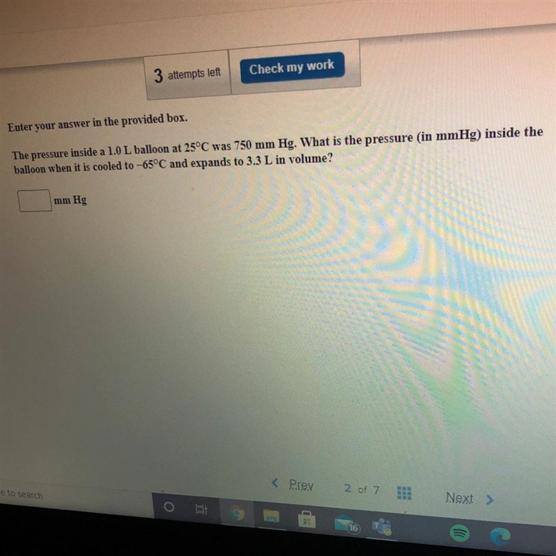 3 attempts left Check my work Enter your answer in the provided box. The pressure-example-1