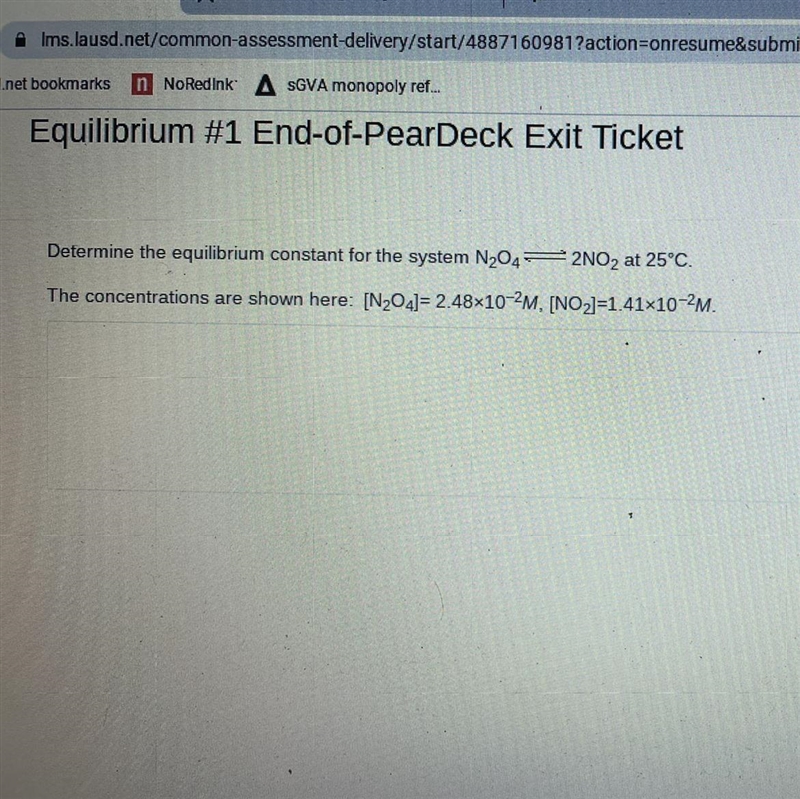 Determine the equilibrium constant for the system N204 = 2NO2 at 25°C. The concentrations-example-1