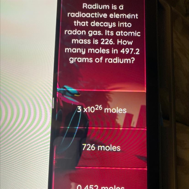 Show workk!!! pls Radium is a radioactive element that decays into radon gas. Its-example-1