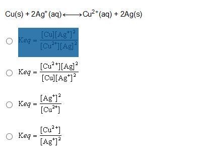 Which represents the correct equilibrium constant expression for the reaction below-example-1