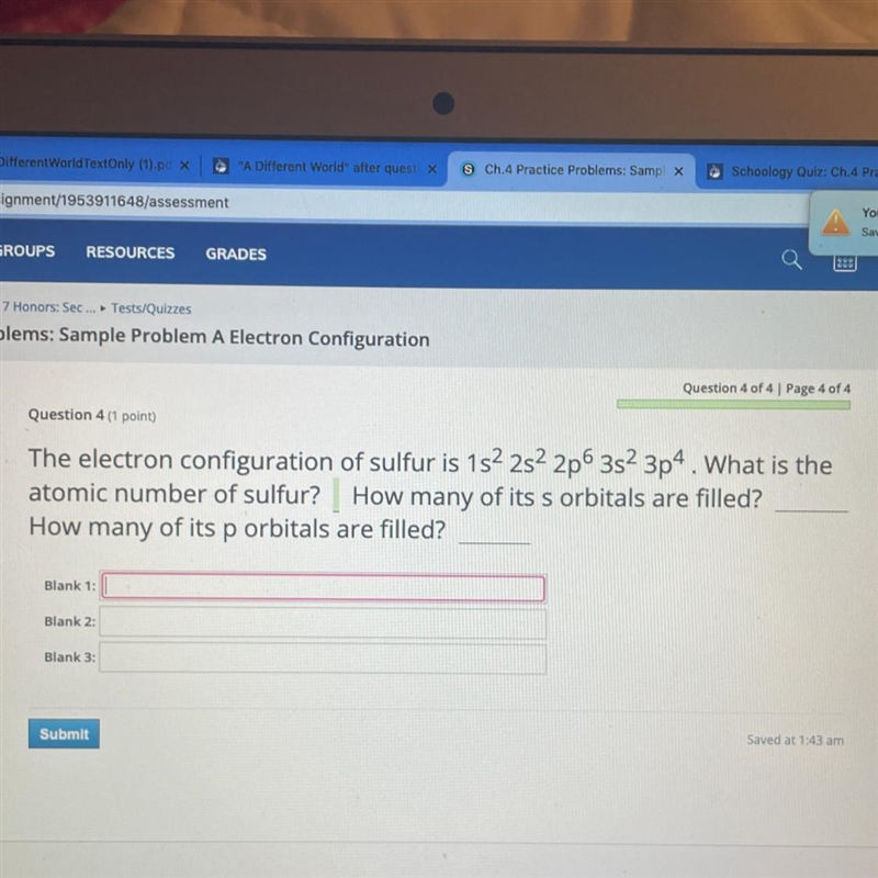 What is the atomic number of sulfur? How many of its s orbitals are filled? How many-example-1