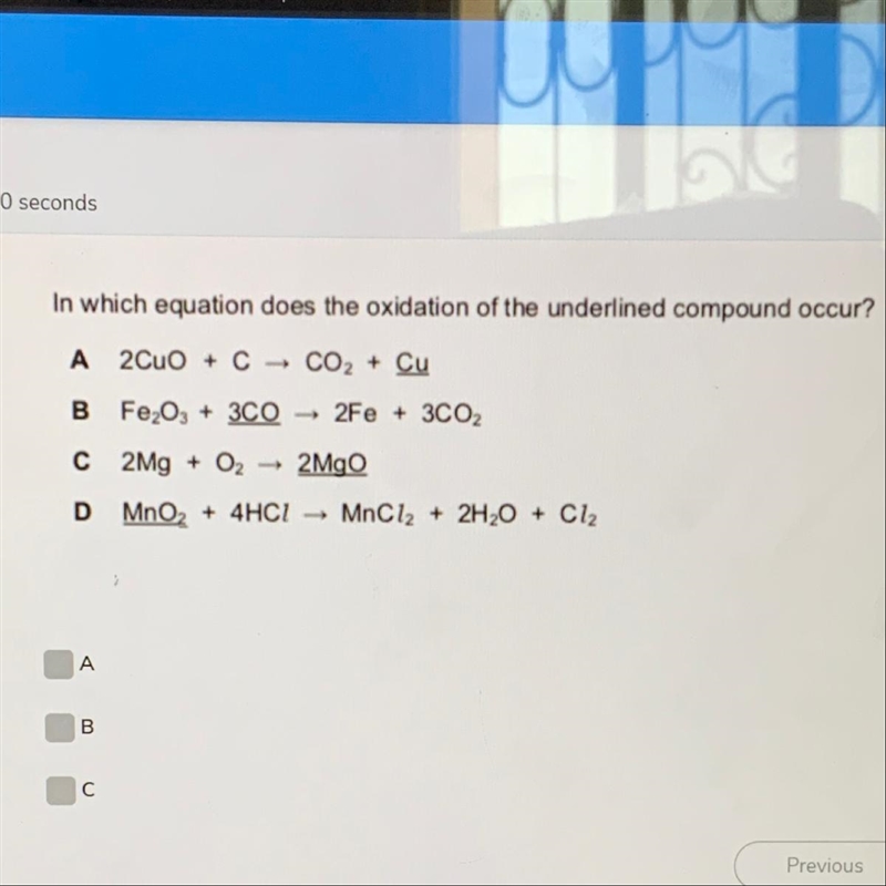 In which equation does the oxidation of the underlined compound occur? (PLEASE JUST-example-1