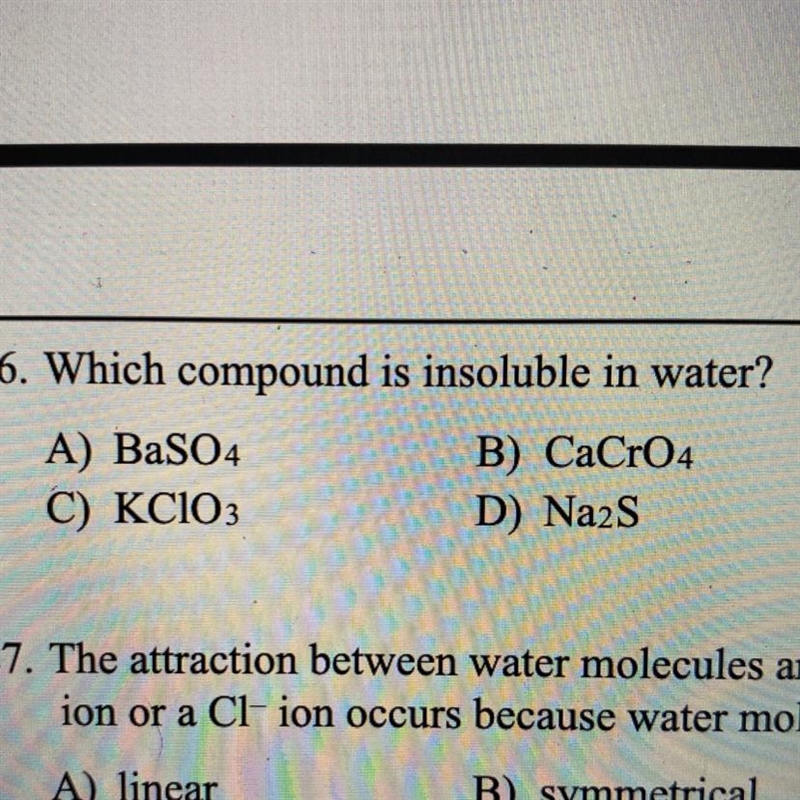 Which compound is insoluble in water?-example-1