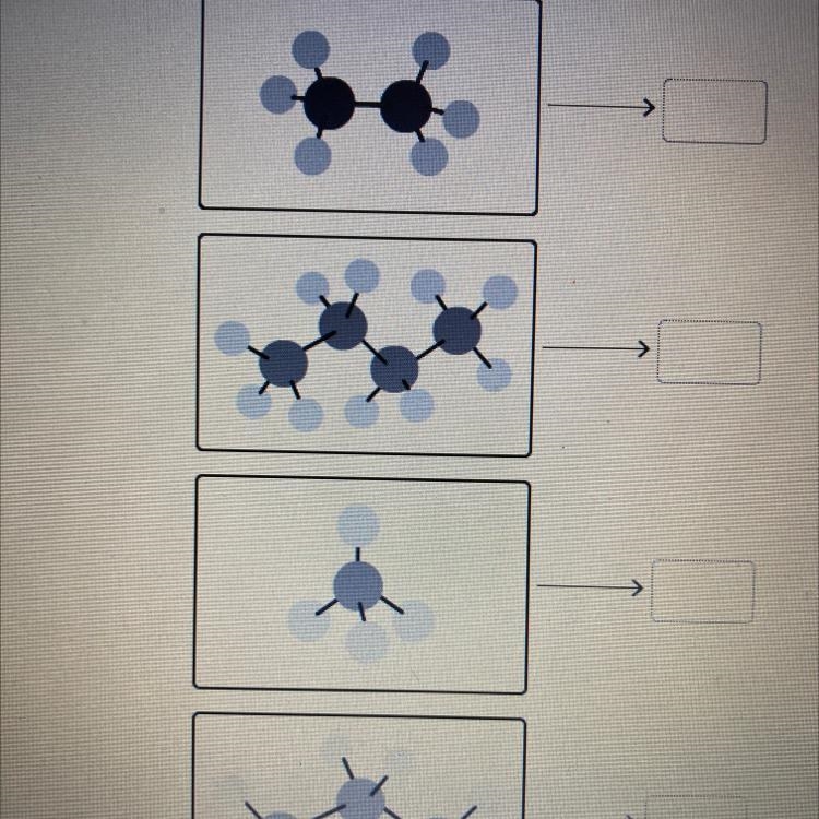 Match the alkane names and structures. -butane -methane -ethane -propane-example-1