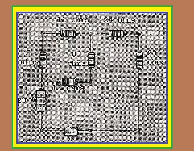 The circuit below is powered by a 20-volt battery. What current is flowing through-example-1