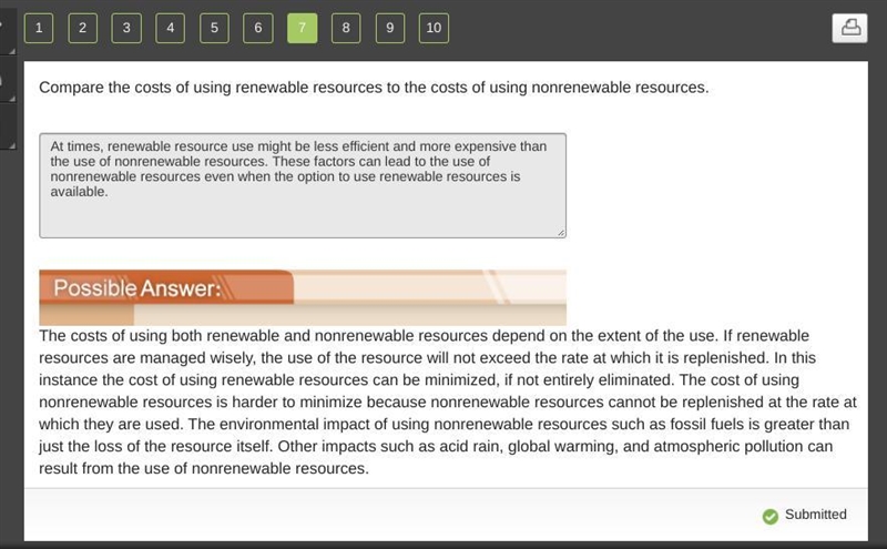 Compare the costs of using renewable resources to the costs of using nonrenewable-example-1