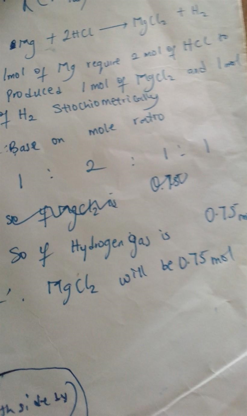 Magnesium, Mg, reacts with hydrochloric acid, HCl, to produce hydrogen gas, Hy, and-example-1