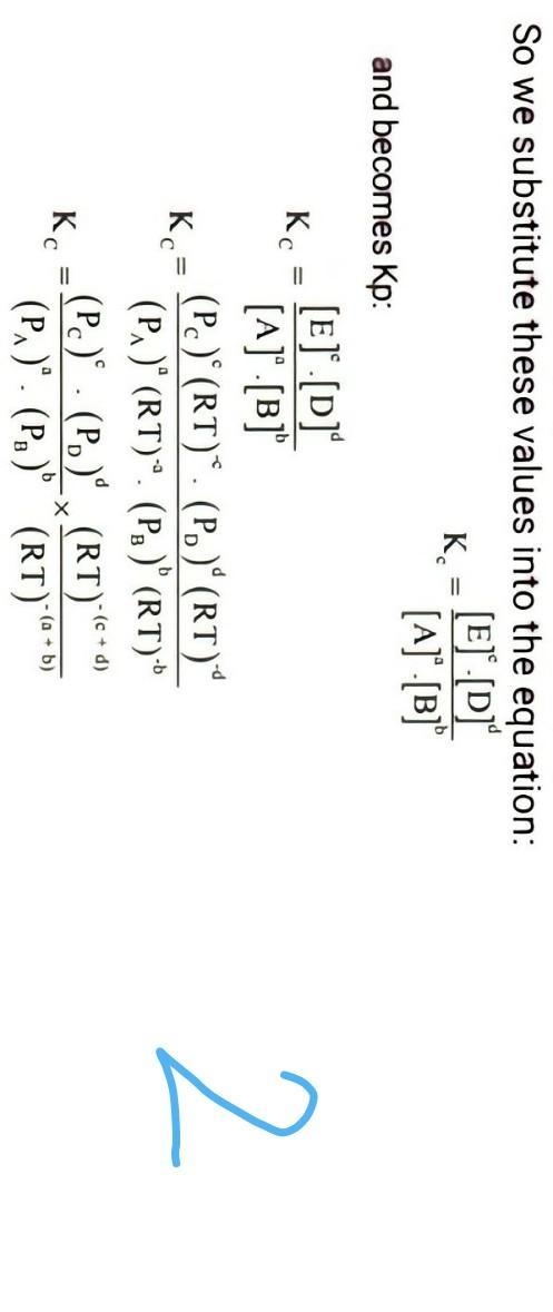 Prove the equilibrium law of pressure kp=kc(RT)^delta n-example-2