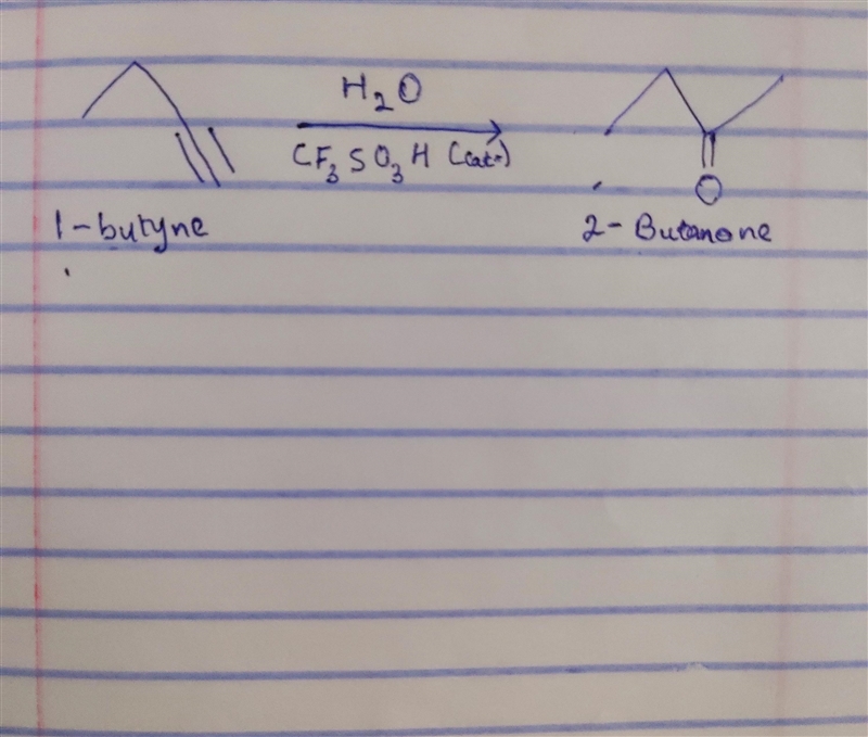 Draw the major product for the reaction of 1-butyne with water in the presence of-example-1