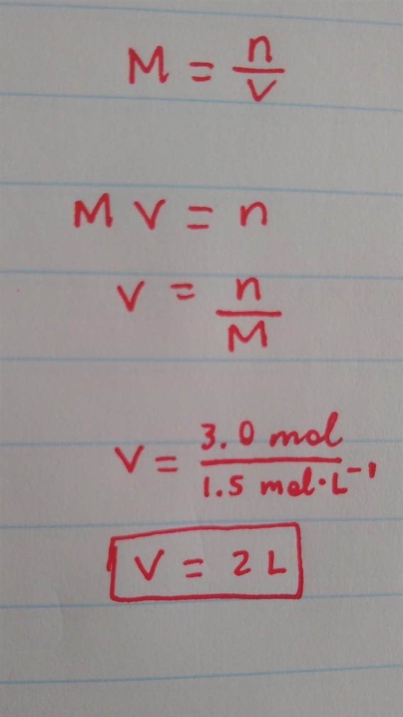 What volume of a 1.5 M KOH solution is needed to provide 3.0 moles of KOH? 3.0 L 2.0 L-example-1