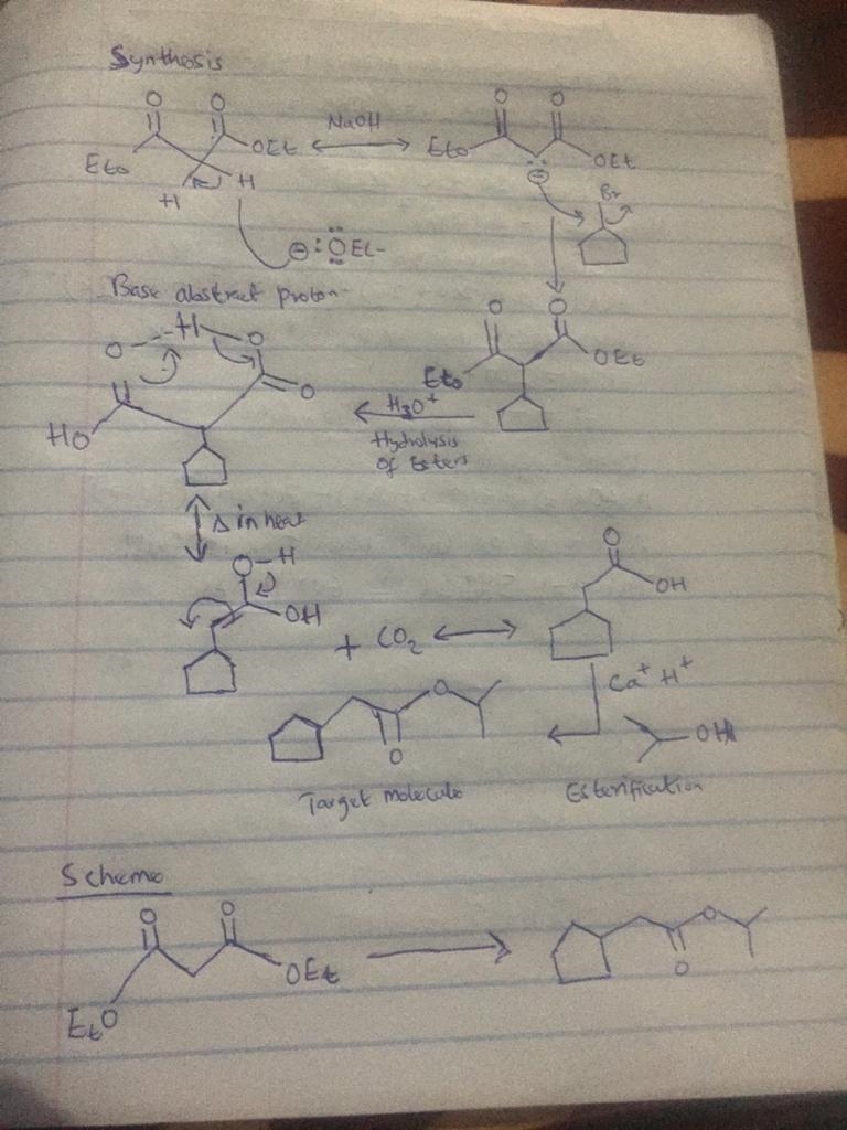 Design a synthesis of isopropyl cyclopentylacetate from ethyl acetoacetate, diethyl-example-2