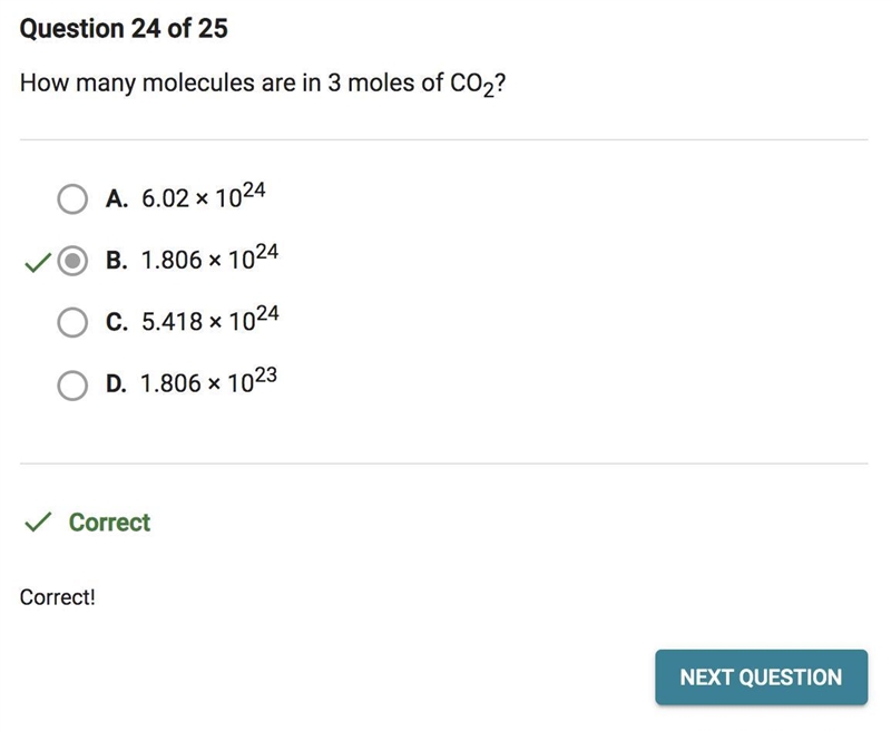 How many molecules are in 3 moles of CO2? O A. 5.418 x 1024 OB. 1.806 x 1024 O C. 6.02 x-example-1