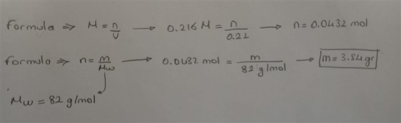 How many grams of sodium acetate NaCH3COO, , must be dissolved to prepare 200. mL-example-1