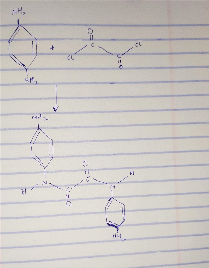 write an equation illustrating the condensation of p-diaminobenzene with the acid-example-1