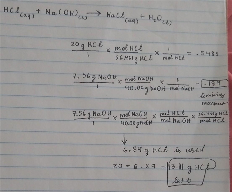 Aqueous hydrochloric acid HCl will react with solid sodium hydroxide NaOH to produce-example-1