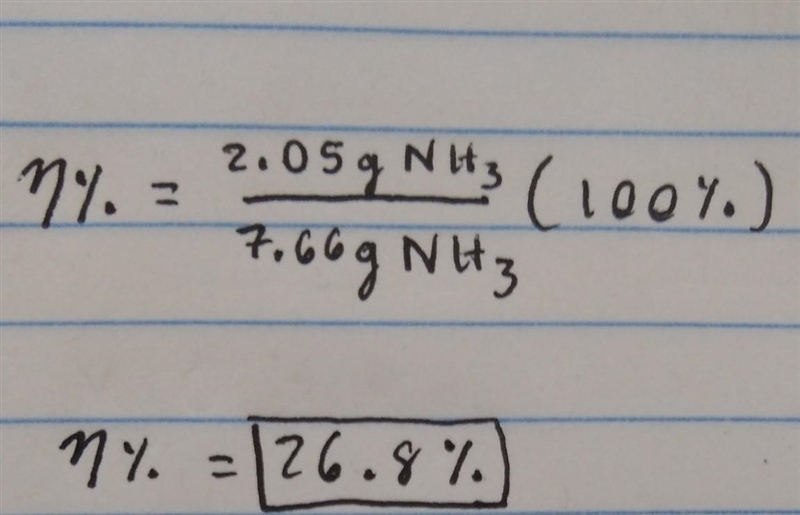 1.36g H2 is allowed to react with 10.1g N2 producing 2.05g NH3 What is the theoretical-example-2