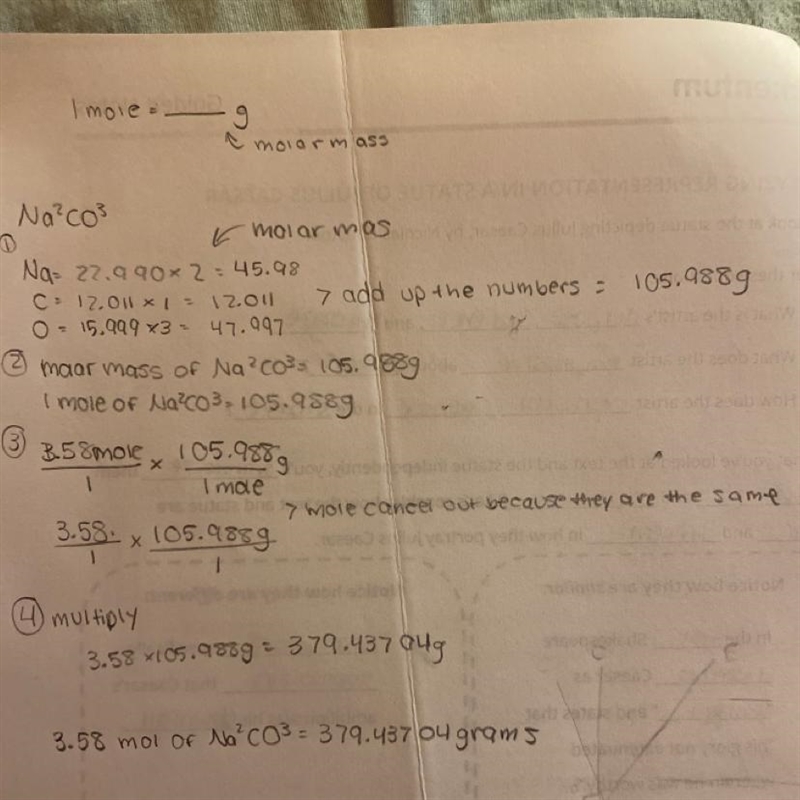 A chemist requires 0.358 mol Na2CO3 for a reaction. How many grams does this correspond-example-1