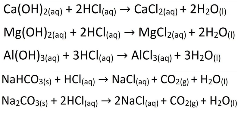 write the neutralization equations that take place in the stomach with the bases present-example-1