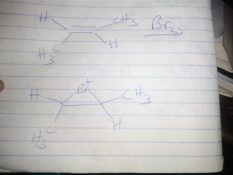 Draw the bridged bromonium ion that is formed as an intermediate during the bromination-example-1