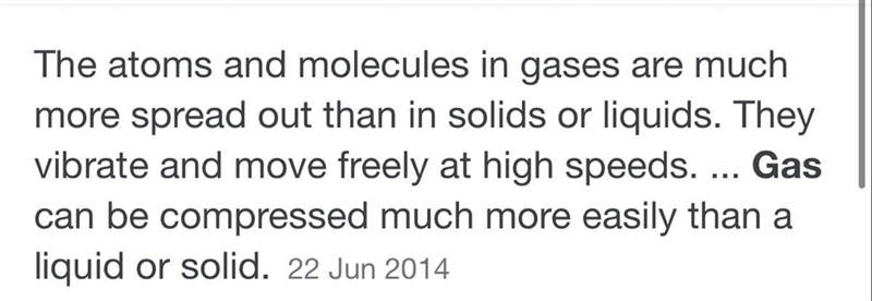 Which is easier to compress, a gas or a solid? Explain your answer.-example-1