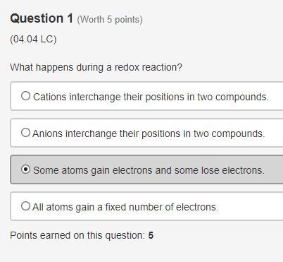 What happens during a redox reaction? (5 points) Cations interchange their positions-example-1