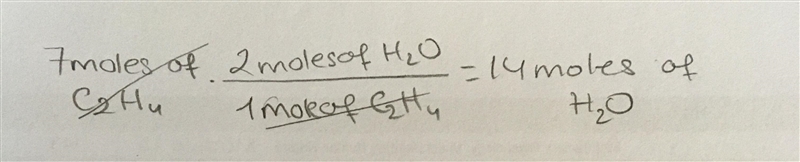 How many grams of H2O would be produced if you started with 7 moles of ethylene (C-example-1