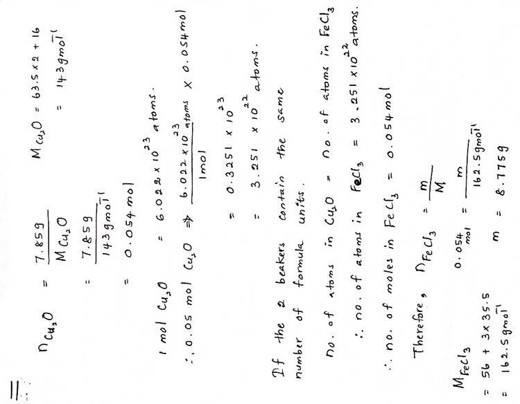 A beaker contains 7.85 g of Cu2O. A second beaker contains some FeCl3. If the two-example-1