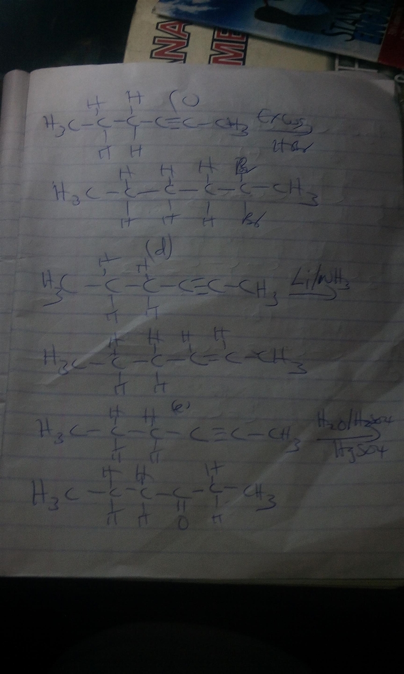 Predict the products from reaction of 2-hexyne with the following reagents: (a) 2 equiv-example-2