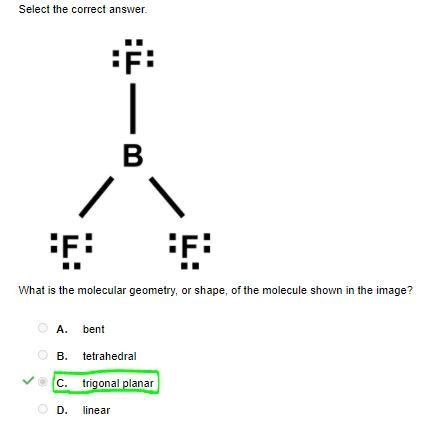 What is the molecular geometry, or shape, of the molecule shown in the image? A. bent-example-1