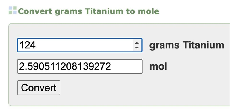 How many moles of titanium are present in 124 g of titanium show work-example-1