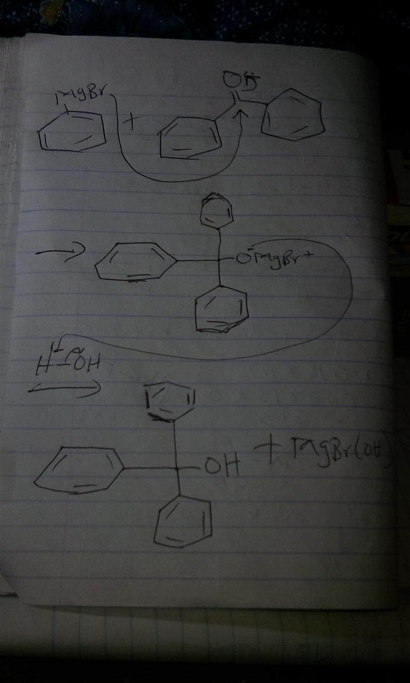 g 1. Write a mechanism for the Grignard reaction of benzophenone with phenylmagnesium-example-1