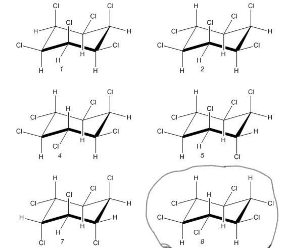 There are eight diastereomers of 1,2,3,4,5,6-hexachlorocyclohexane. One of them is-example-2