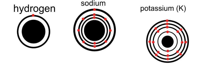 Diagram electron configuration of hydrogen (1), sodium (11), K (19) what do they have-example-1