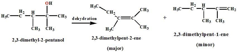 Identify the most common reaction conditions for the dehydration of 2,3-dimethyl-2-pentanol-example-1