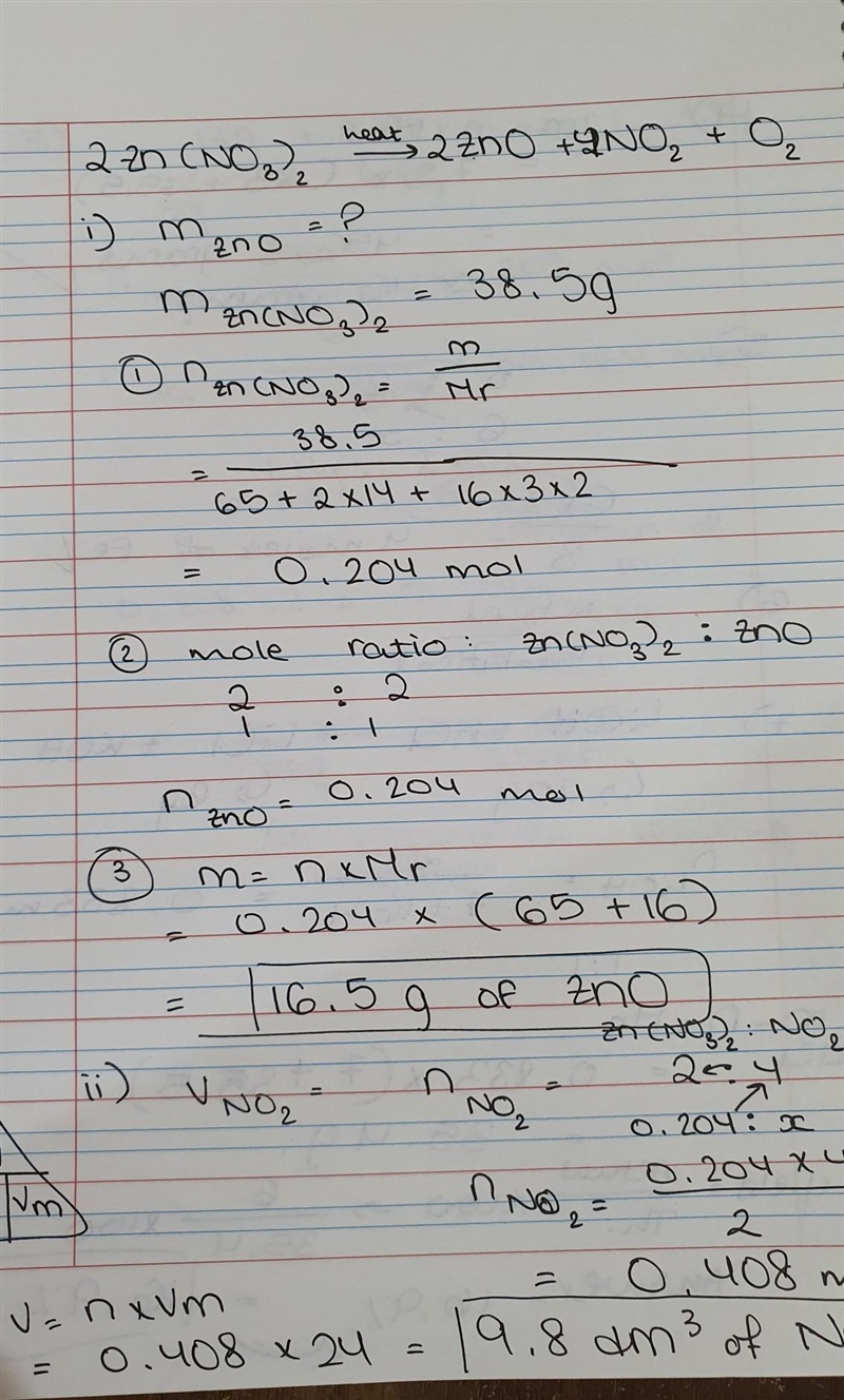 When zinc nitrate is heated, zinc oxide, nitrogen dioxide(NO2) and oxygen gas are-example-1