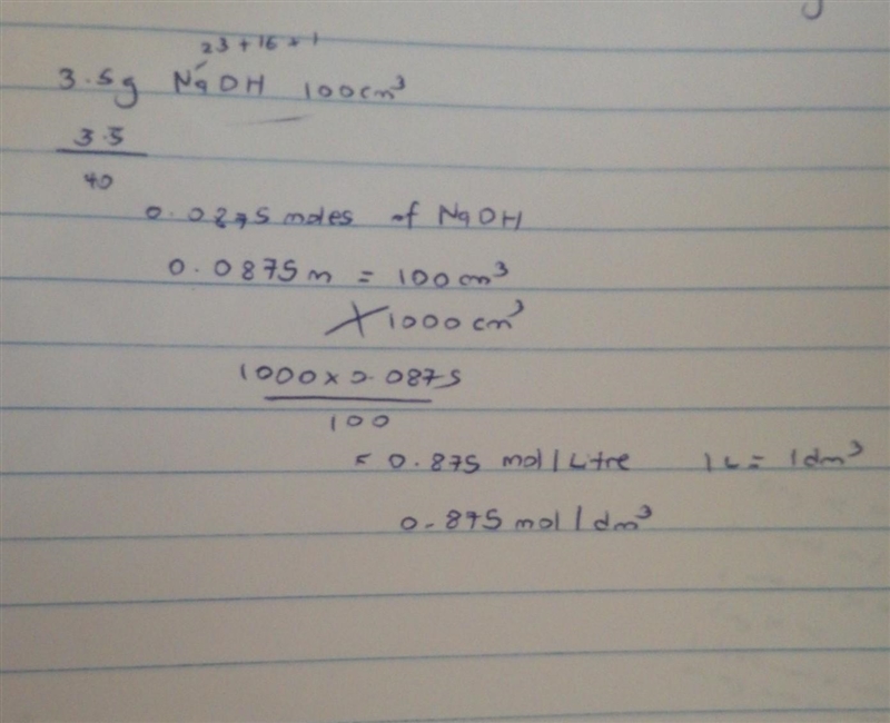 find the concentration in mol/dm^3 of a solution of sodium hydroxide if it contains-example-1