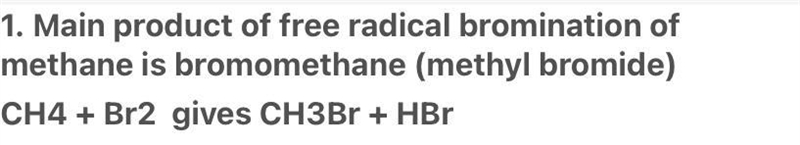 The main product of free radical bromination of methane is A) ethane B) chloromethane-example-1