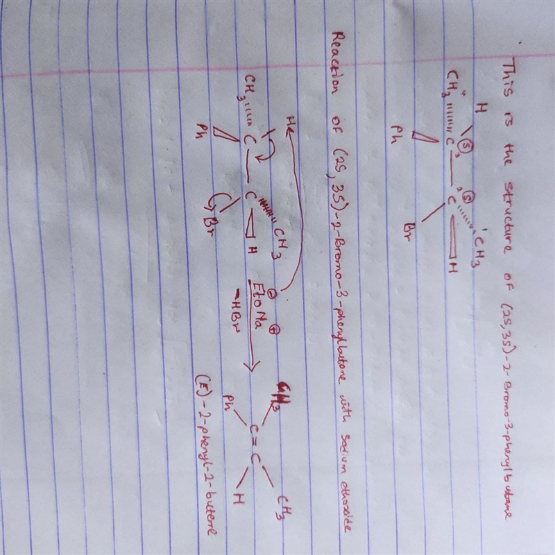 Draw the major product that is obtained when (2S,3S)-2-Bromo-3-phenylbutane is treated-example-1