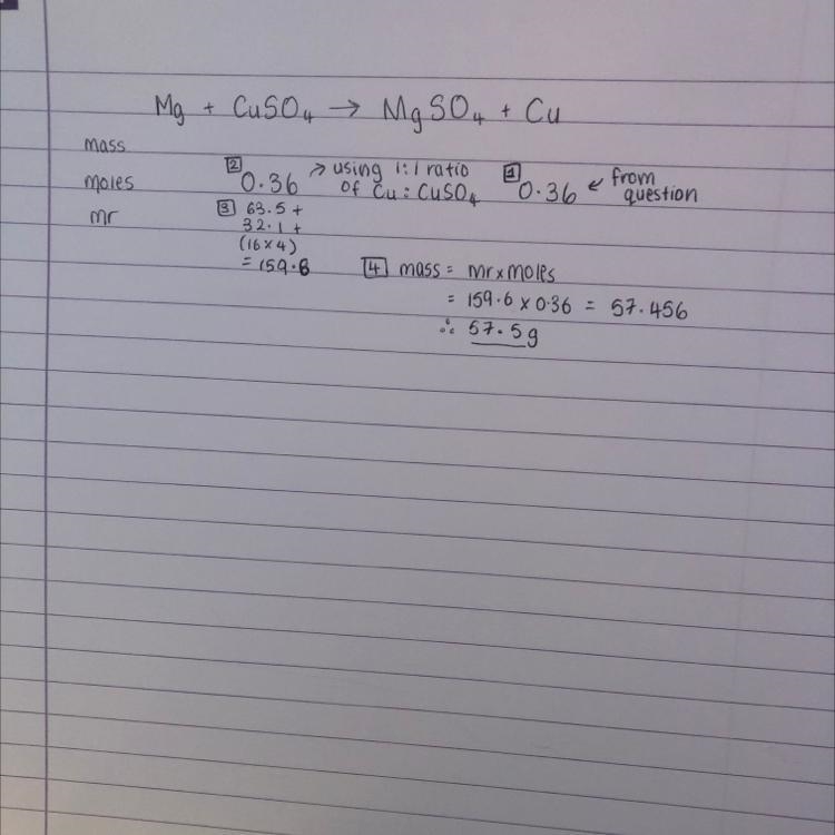 3. Magnesium reacts with copper sulphate according to the following equation below-example-1