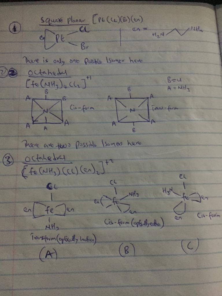 Draw the structures of all possible isomers for the following complexes. Indicate-example-1