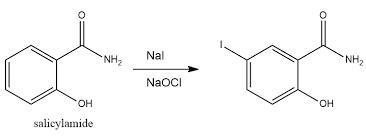 To conduct the synthesis of iodosalicylamide, Edward used 1.07 g of salicylamide (MW-example-1