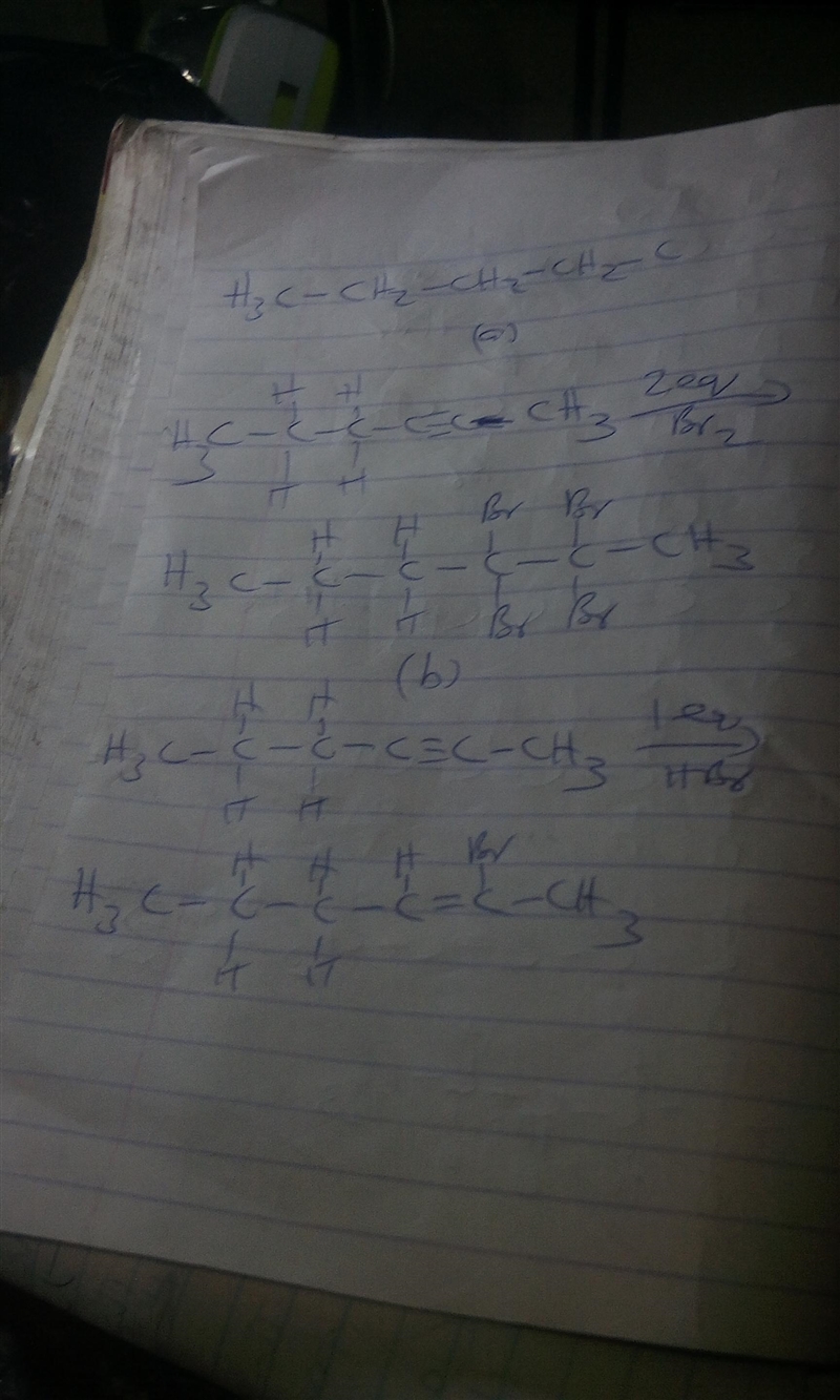 Predict the products from reaction of 2-hexyne with the following reagents: (a) 2 equiv-example-1